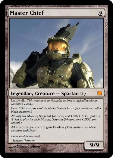mtg halo cards of Illumination - Flesh & Blood TCG Hanging on the walls of his lair Halo 3 Master Chief MTG