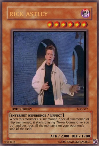 rick roll yugioh card YU-GI-OH! - Dice Re-Roll (LCJW-EN271) - Legendary Collection 4: Joey's World - 1st Edition (You can only gain this effect once per turn.) Tito Rick Rolled TCG Market