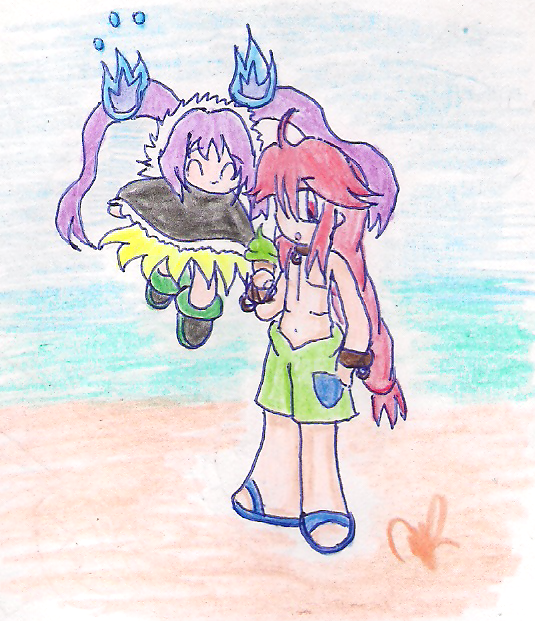 Yonaru y Yukiri En la playa ewe