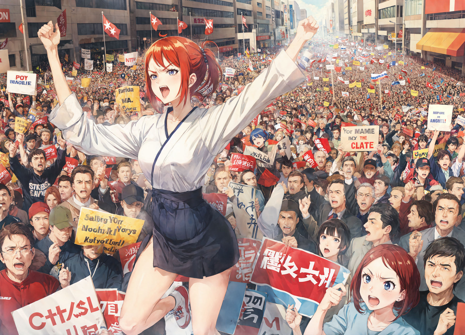 Political Protest, anime style | AI Generated by UMunchkin on DeviantArt