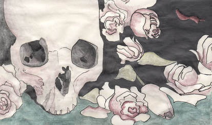 Sketchbook-page-skull-with-roses-pink