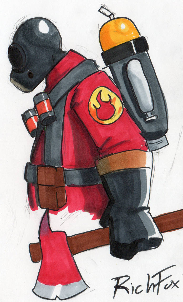 Pyro Pointing Pyro colored sketch by RichFox on DeviantArt