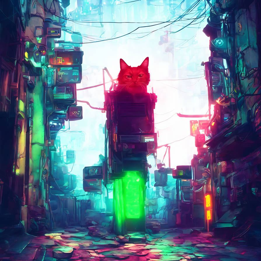 Cyberpunk ginger cat in the alley, neon lighting by JulianoLoren on ...