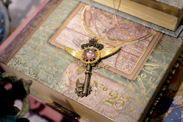 Winged Steampunk Key Pendant