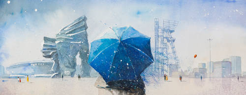 A Landscape with Blue Umbrella by sanderus