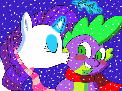 Rarity and Spike Under the Mistletoe