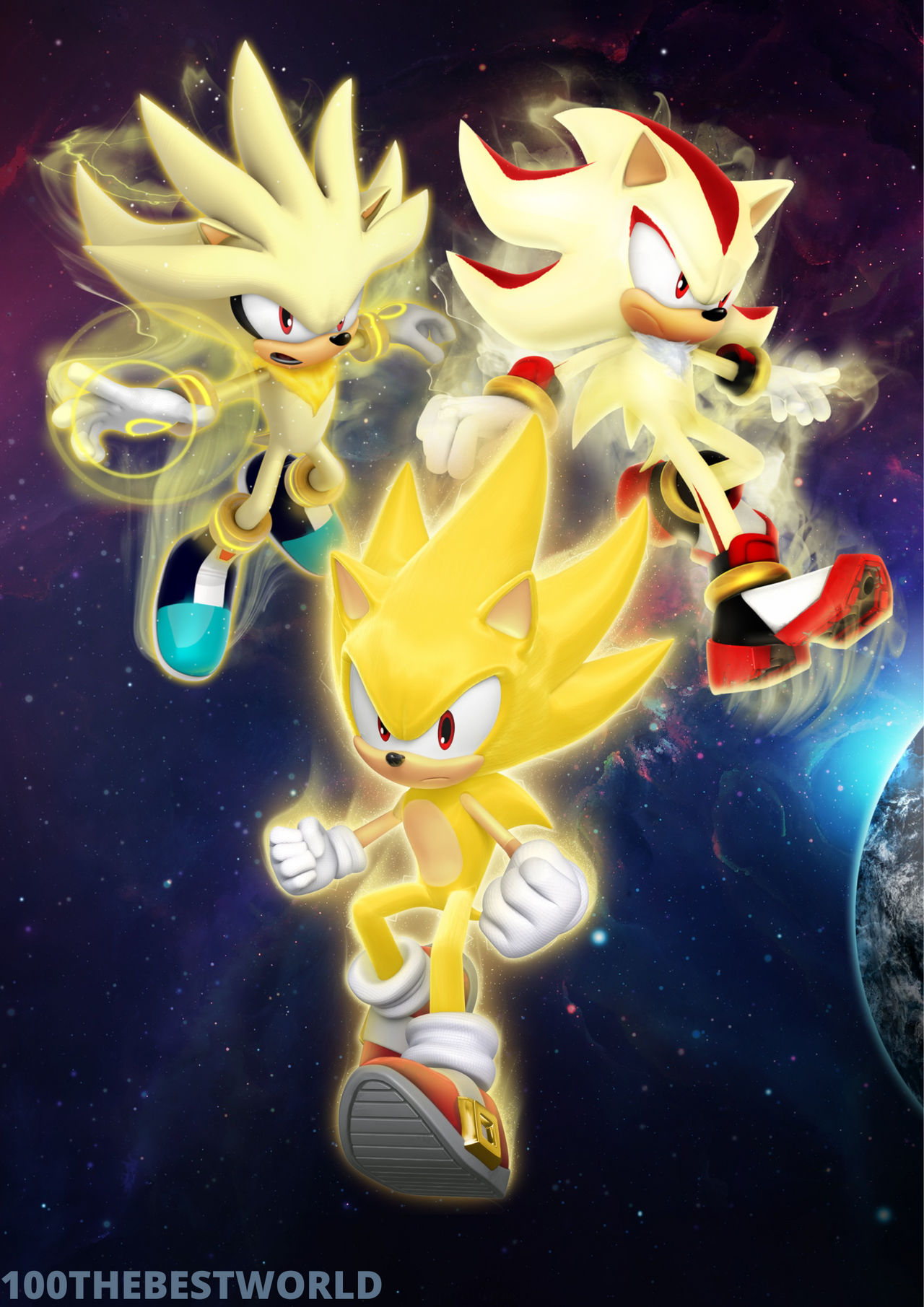 Super Sonic, Super Shadow and Super Silver by 100thebestworld on DeviantArt