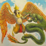 Garuda subduing a serpent