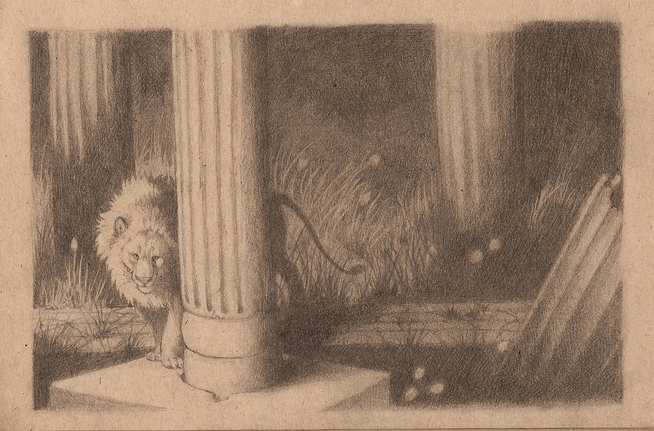 lion among columns - SOLD