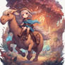 Little cute girl riding fantasy animal in fantasy 