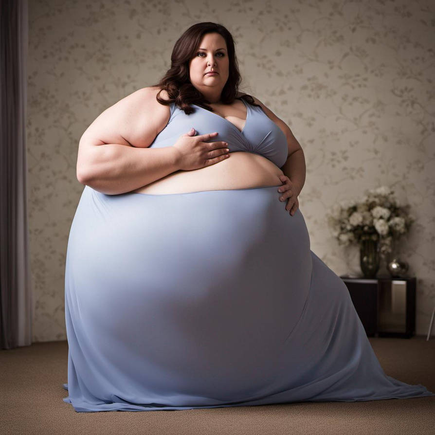 A fat obese pregnant housewife