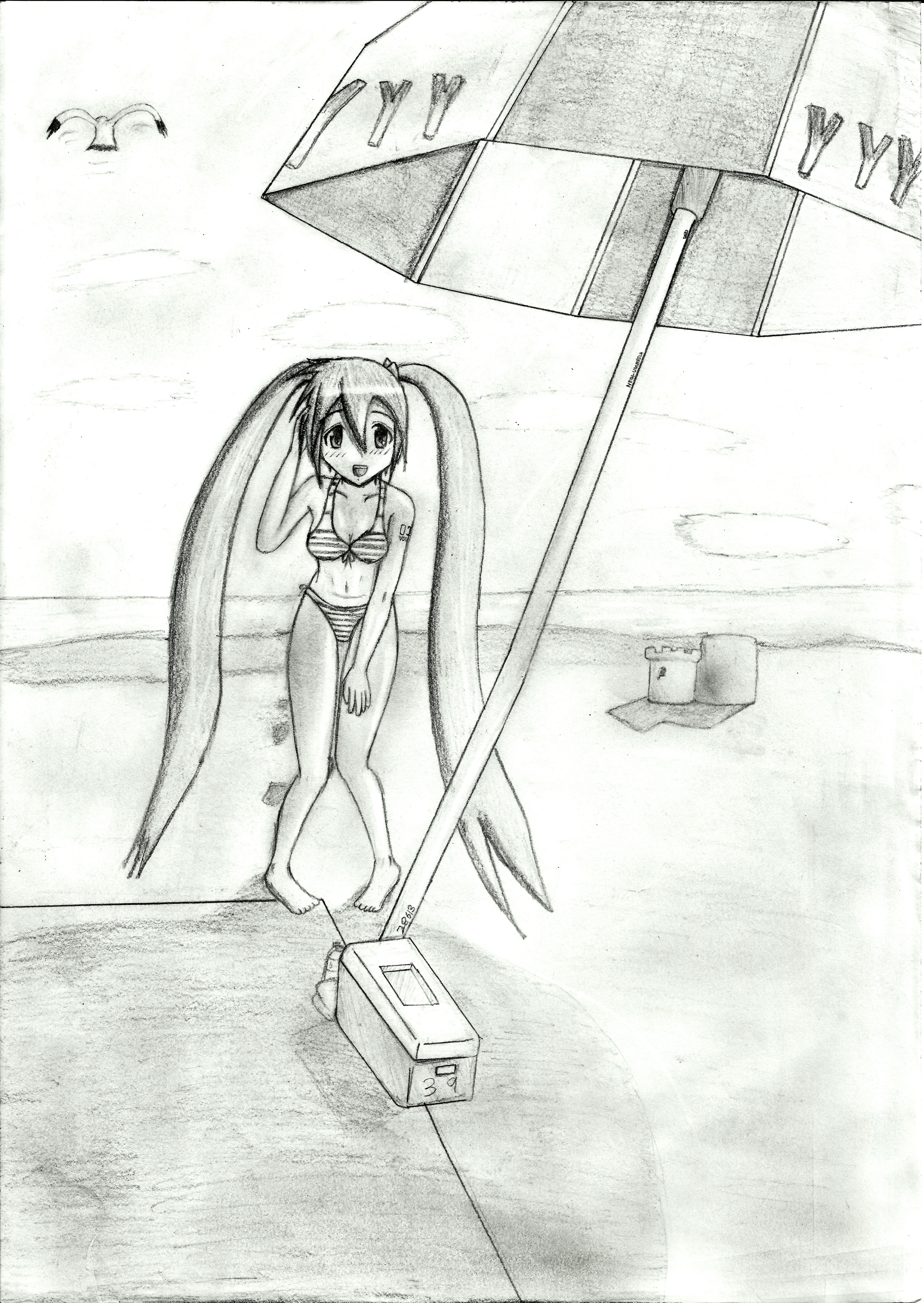 Hatsune Miku at the Beach (Adjusted Contrast)