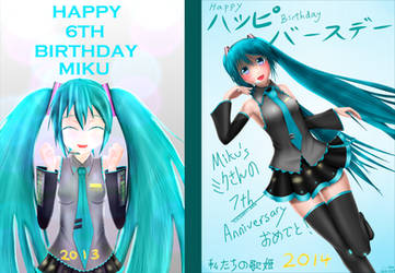 [One Year Comparison] Miku's Birthday Art