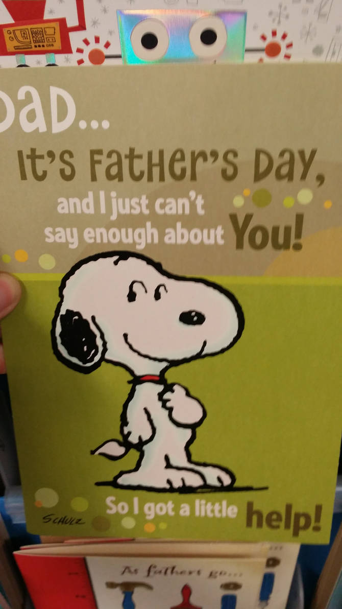 Handmade Snoopy Father’s Day card illustrated with Snoopy holding a present