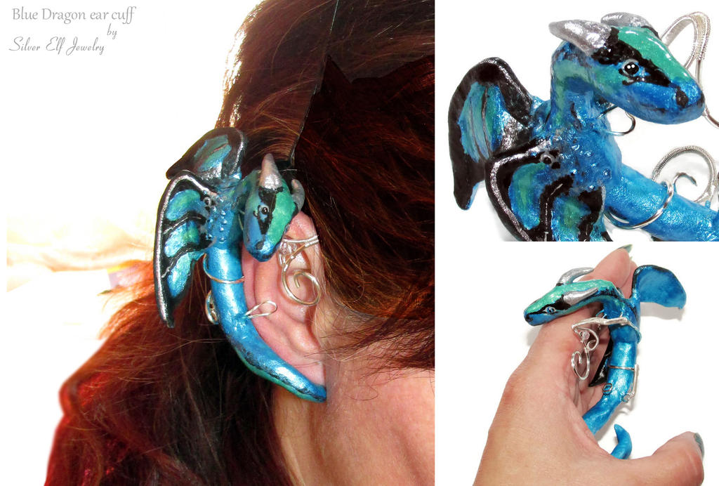 Blue Dragon ear cuff