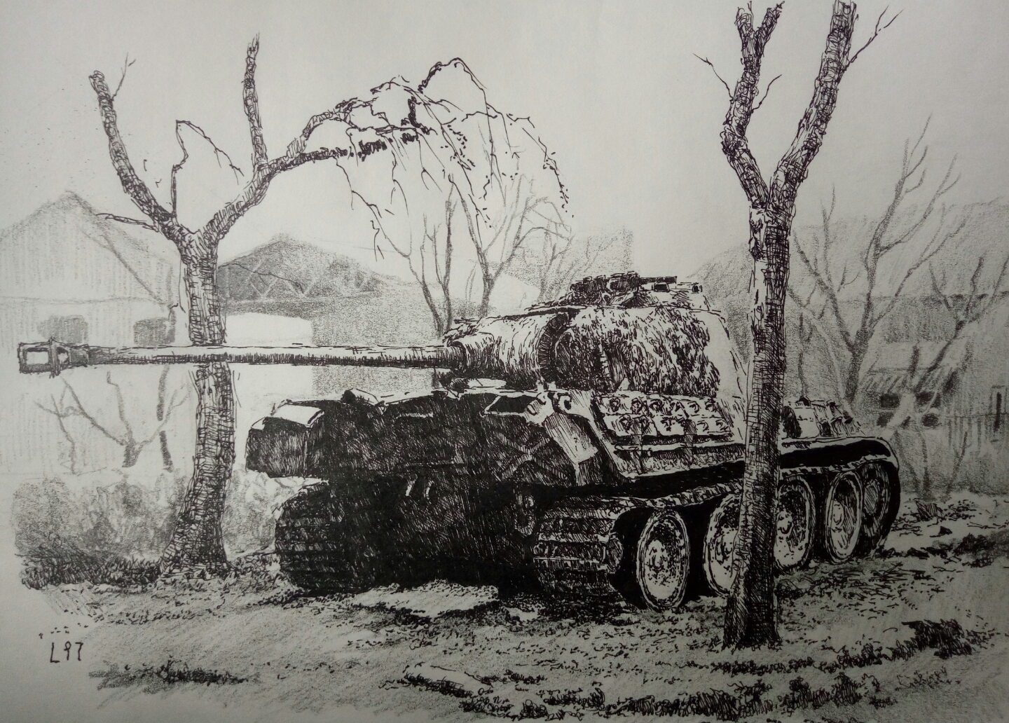 destoried panzer V (black ball pen work)