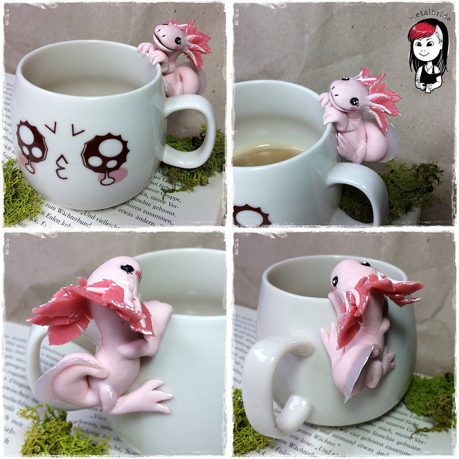 Axolotl cup holder from Polymer clay - Commission