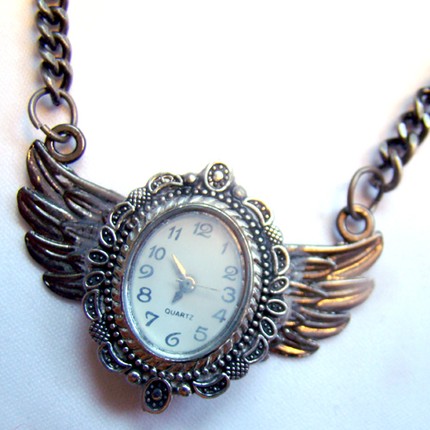 Old Winged REAL CLOCK Necklace