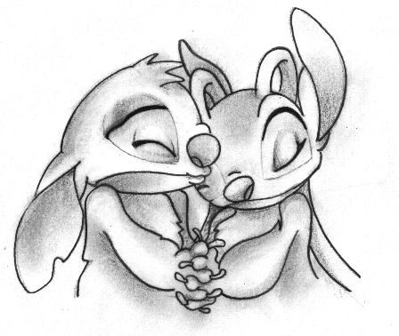 Stitch And Angel Drawing Black And White - img-hobo