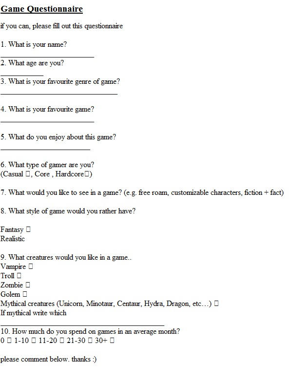 game Questionnaire by Cooper1995 on DeviantArt