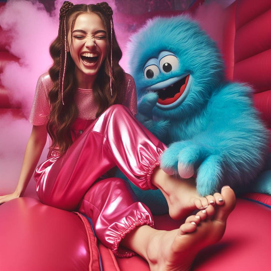 Woman And Tickle Monster Set Off a Giggle Gas Trap by