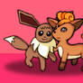 Eevee and Vulpix hugging each other