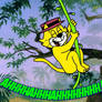 Top Cat swinging on a vine in the jungle
