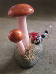 Ladybug with mushrooms and moss