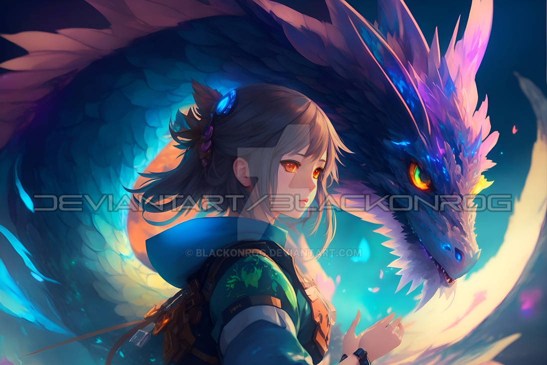 Anime girl with her dragon by BlackOnRog on DeviantArt