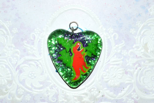 RED T-Rex glitter resin pendant