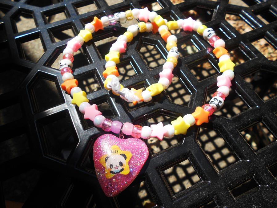 Pink n Yellow Starry Resin Panda Kandi necklace