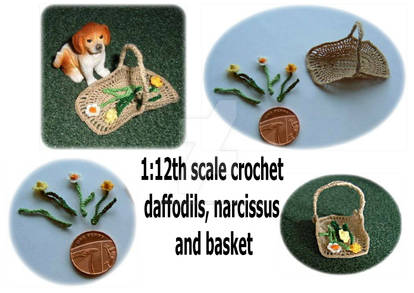 1:12th scale crochet daffodils and basket