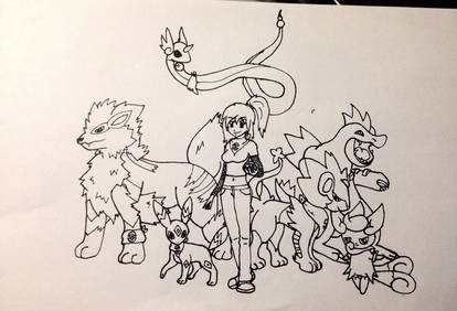 Shylyn and Her Pokemon Team (Lineart)