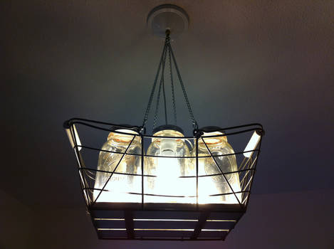 Close up of Mason Jar Chandelier installed