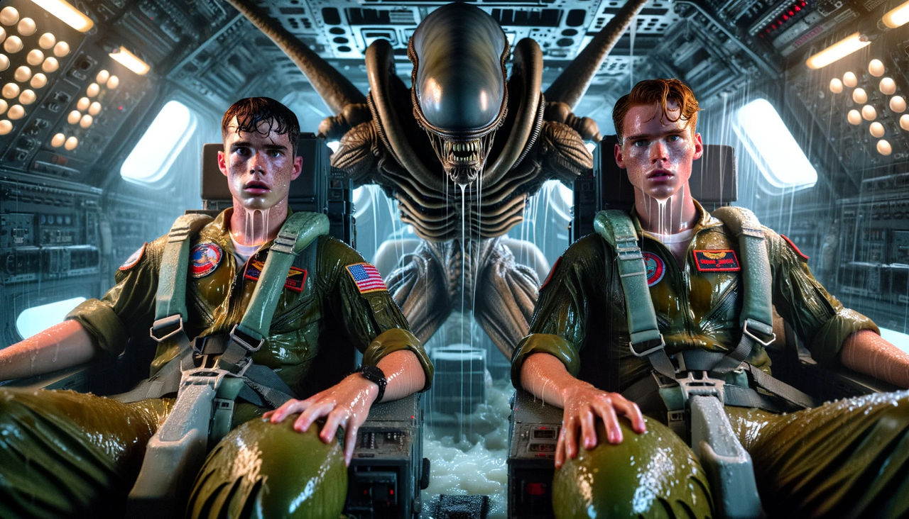 Alien and two young military pilots by Hoben87 on DeviantArt