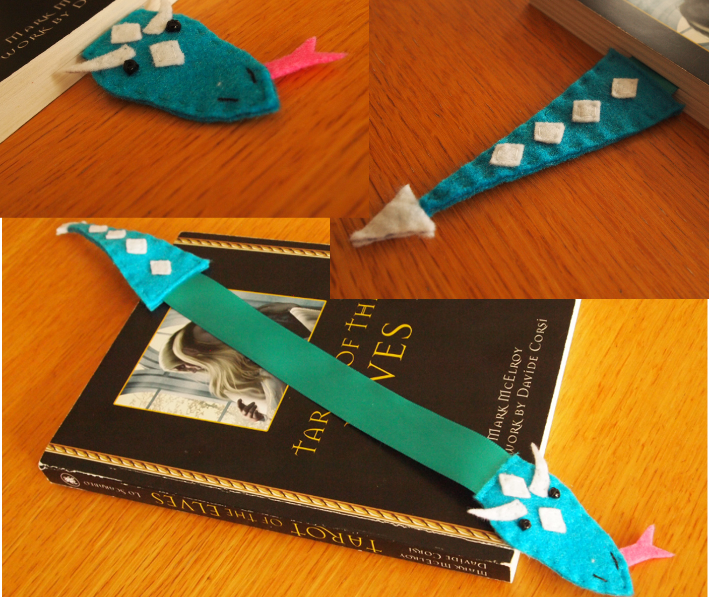 Bookwyrm bookmark- turquoise/teal and white