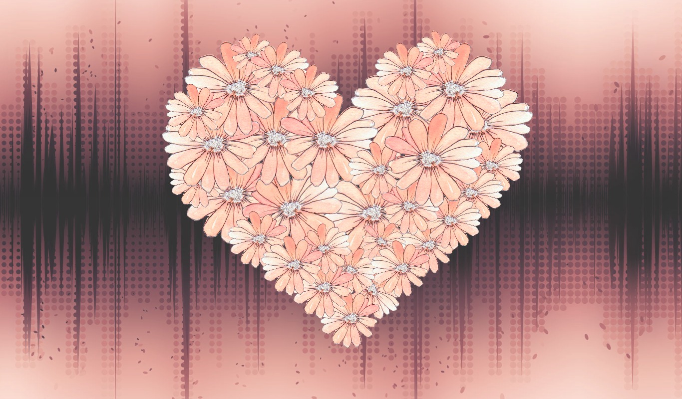 Flower Heart w pink and grey background