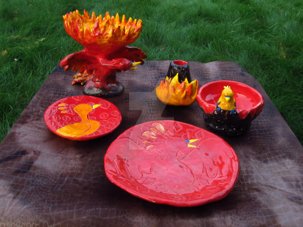 Rise of the Phoenix Dinnerware Set by pinsnneedlesshop on DeviantArt