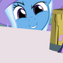 Twilight hiding from the Giant and Powerful Trixie