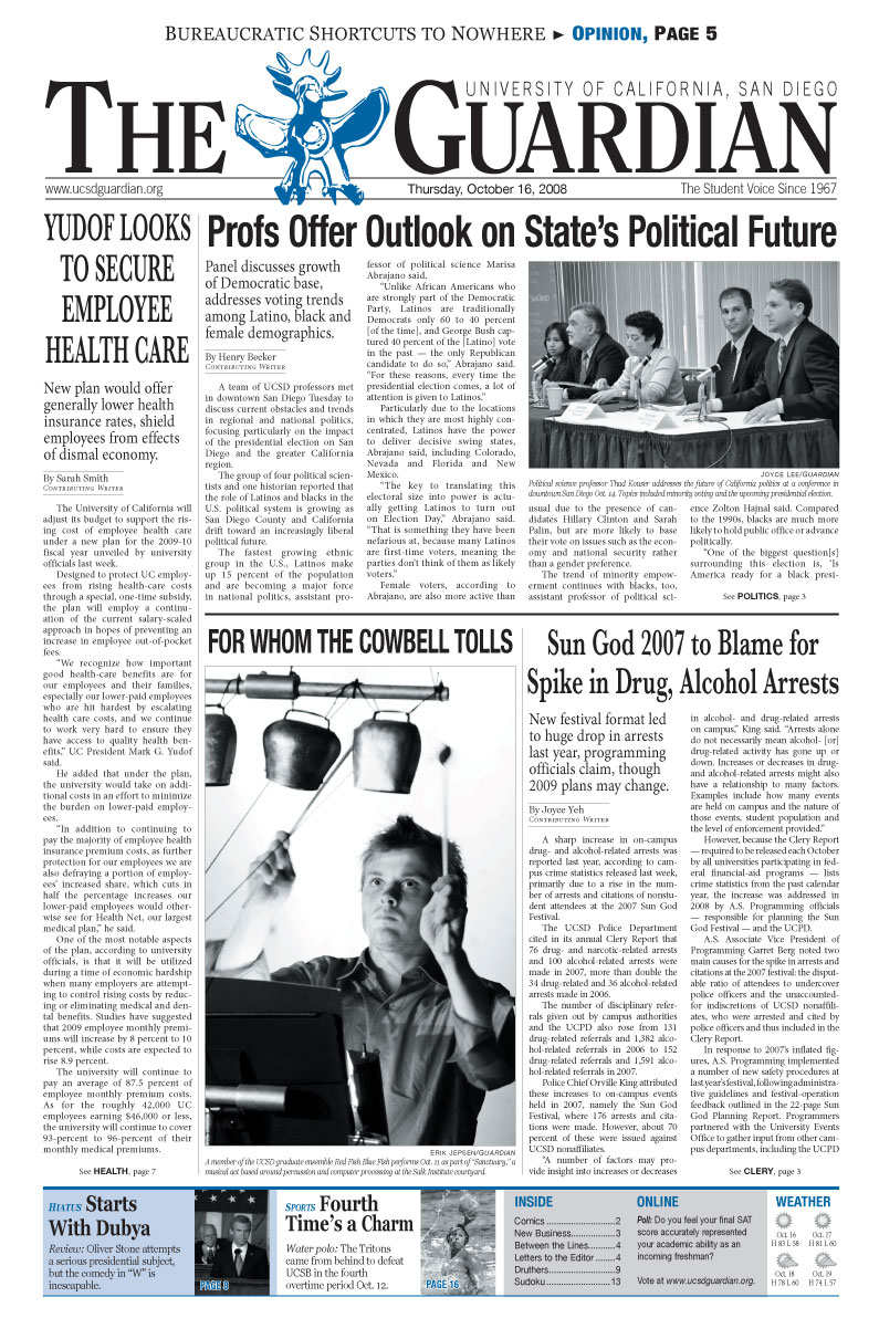 UCSD Guardian frontpage 2008