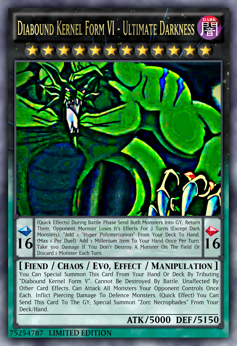yugioh diabound deck Thought I'd try my hand at creating Bakura's ace boss monster in all it's forms. Too broken? Underpowered? No idea! Any criticism is appreciated. : r/customyugioh