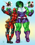 Deadpool and She-Hulk color sketch commission
