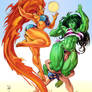 Starfire and She-hulk play volleyball
