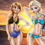 Anna and Elsa bikini models