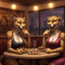 Cheetahs eating at Restaurant