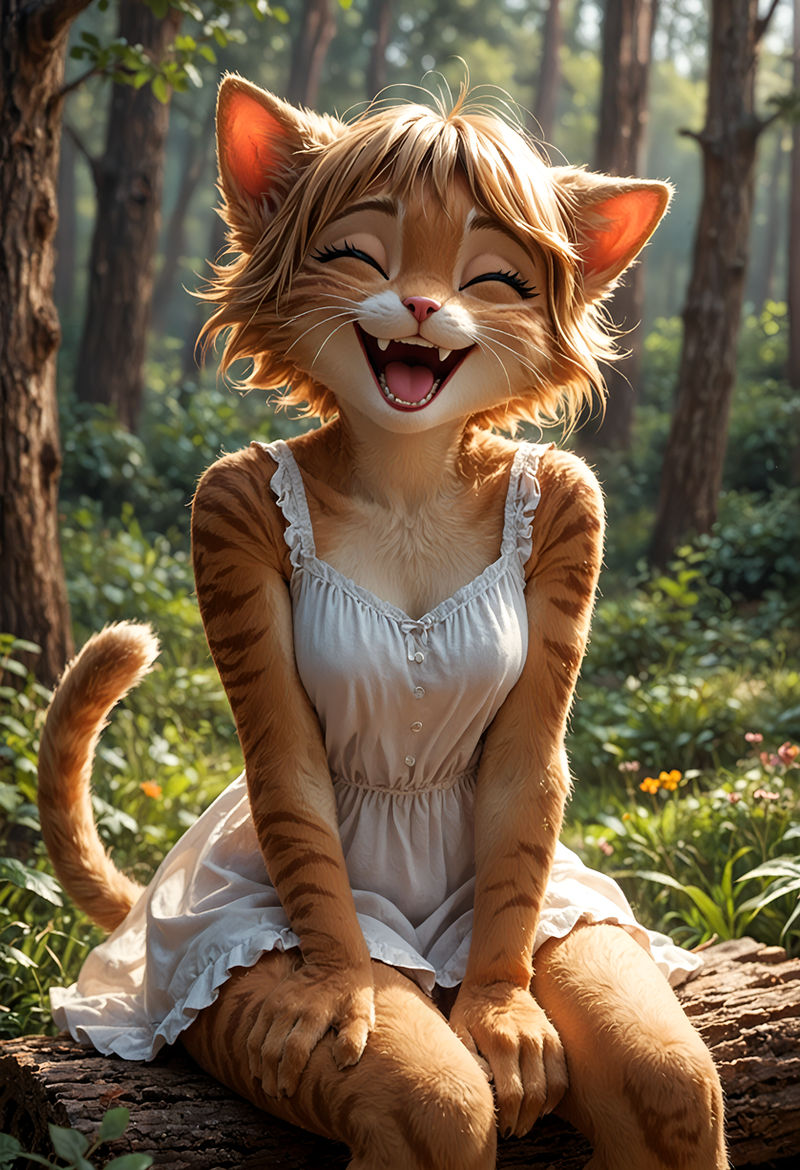 Catgirl Laughing in Forest
