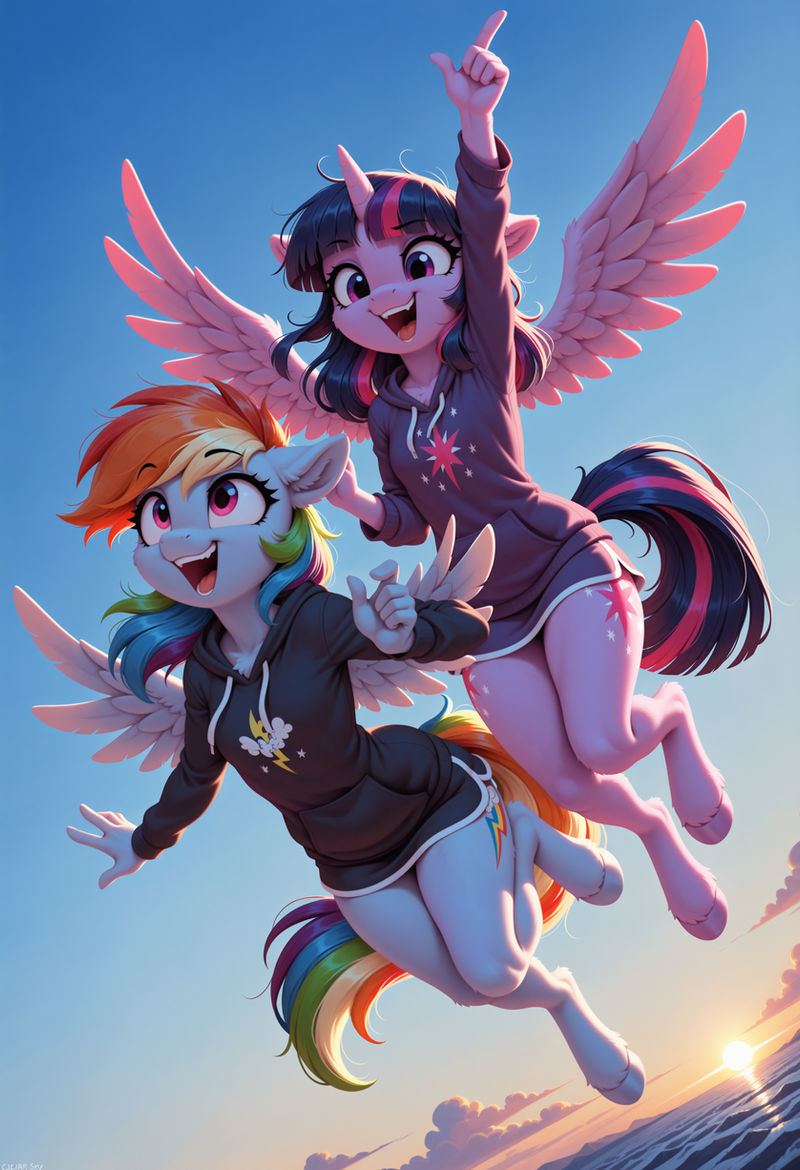 Rainbow Dash and Twilight Sparkle Flying
