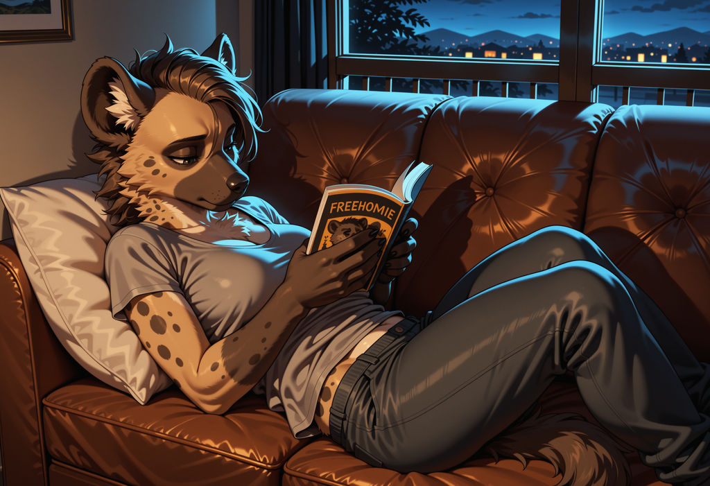 Sleepy Reading Hyena Girl