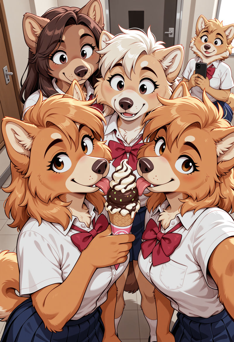 Dog Girl Ice Cream Selfie