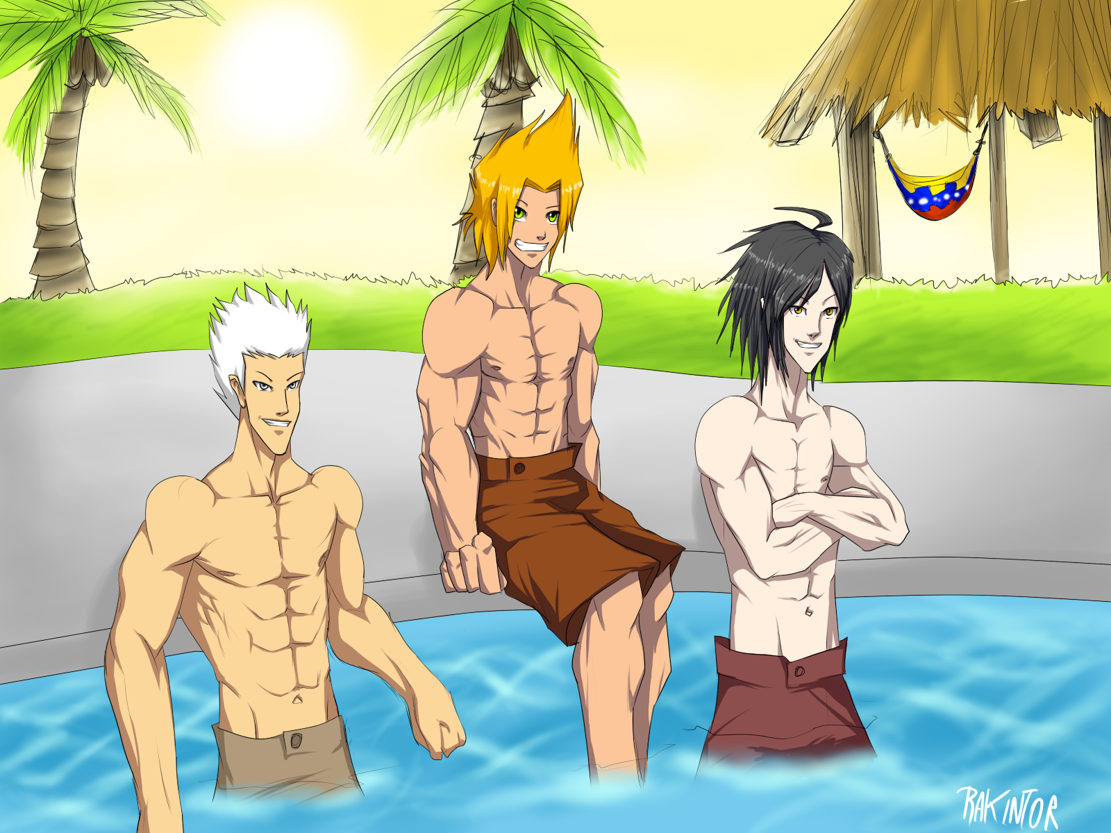 raicun, yumeki y soun en una piscina